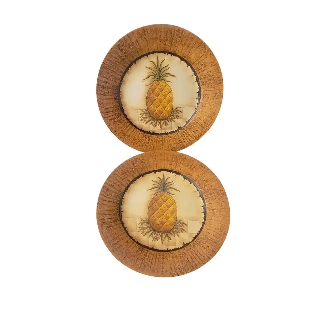 ESC Trading Company David Harden Hospitality‎ Pineapple Plates Set 2 Brown Gold